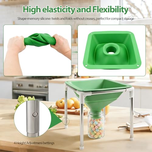 Extra Large Silicone Funnel Compatible with Harvest Right Freeze Dryer, 4-Level Height Adjustable & Collapsible, Wide Mouth Design Fits All Dryer Tray Sizes, Convenient for Mason Jars and Mylar Bags - color: Green