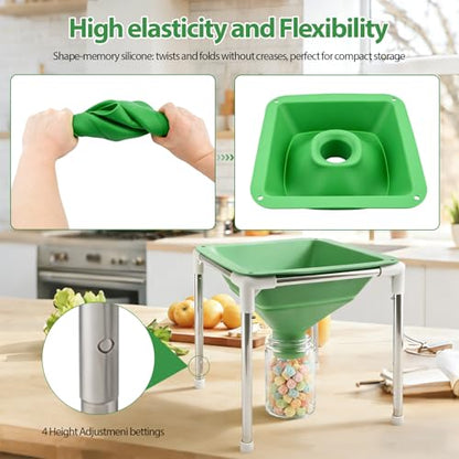 Extra Large Silicone Funnel Compatible with Harvest Right Freeze Dryer, 4-Level Height Adjustable & Collapsible, Wide Mouth Design Fits All Dryer Tray Sizes, Convenient for Mason Jars and Mylar Bags - color: Green