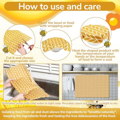 Mindsoft 17 x 23 Inch Reusable Beeswax Food Wrap for Bread Sandwich Wrapper Beeswax Paper Organic Bowl Dishes Covers Sustainable Food Cheese Fruit Snacks Storage Containers Keeper (Fresh Style) - style: Fresh Style