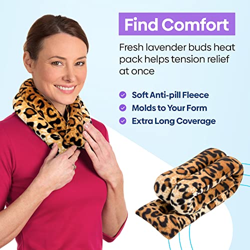 SunnyBay Microwave Heating Pad, Microwavable Heated Neck and Shoulder Wrap, Soothing Weighted Moist Heat or Ice Pack with Flaxseed and Lavender, 26x5 Inches, 2.5 lbs, Leopard - color: Lavender - Leopard