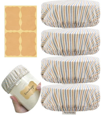 Cloth Kefir Lid Cover for Wide Mouth Mason Ball Jar | Breathable Cotton Replacement Top for Kombucha Brewing Gallon Glass Weck Canning Quart Jar | Sourdough Starter Making Fermentation Fabric Cap - style: Blue Striped Cotton