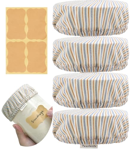 Cloth Kefir Lid Cover for Wide Mouth Mason Ball Jar | Breathable Cotton Replacement Top for Kombucha Brewing Gallon Glass Weck Canning Quart Jar | Sourdough Starter Making Fermentation Fabric Cap - style: Blue Striped Cotton