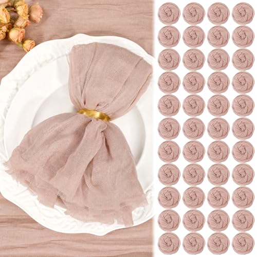 60 Pack Dusty Pink Cheesecloth Napkins 20"x20" Rustic Gauze Napkin Cheese Cloth Napkins Bulk Boho Washable Dinner Table Napkins for Wedding Party Bridal Baby Shower Birthday Decor - color: Dusty Pink