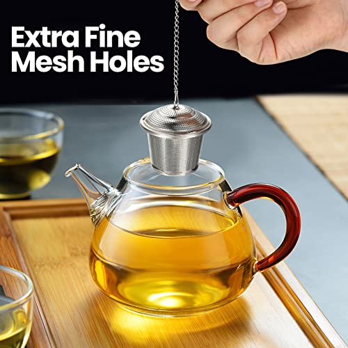 Zopeal 9 Pcs Tea Infuser Stainless Steel Strainer with Extended Chain Hook and Saucer Loose Leaf Steeper Fine Mesh Ball Tea Filter for Brew Spices Seasonings Fits Cup Mug Bottle (Large) - style: Large