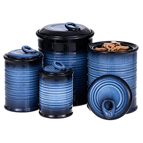Nihow Food Storage Jar, Ceramic Canister Sets for The Kitchen,Set of 4,Blue | Air Tight Lid, Seal Damp-proof, For Flour/Sugar/Rice/Coffee/Cookies/Candy, Kitchen Counter Canister - color: Blue & Black, size: 156 OZ (13 OZ + 22 OZ + 47 OZ + 74 OZ)