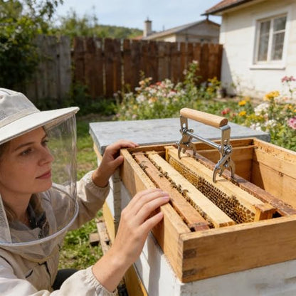 Hive Frame Gripper, Ergonomic Wooden Handle, 12.2x12cm, Stainless Steel Anti-Slip Frame Grip, Honey Harvesting Lifter, Secure Hold Design Easy Use, for Hive Removal and Maintenance