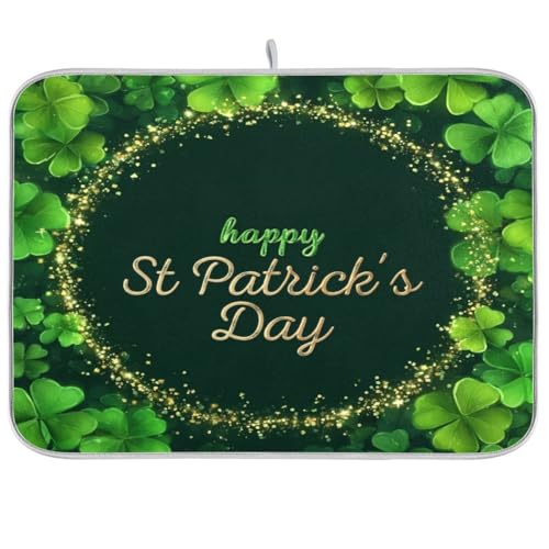 Kcldeci Clover Leaf St Dish Drying Mat Kitchen Counter Mat Draining Mat Kitchen Accessories Dish Rack Pad for Dishes, Utensils, Countertops, Sinks 16x18in - color: clover leaf st, size: 16x18in