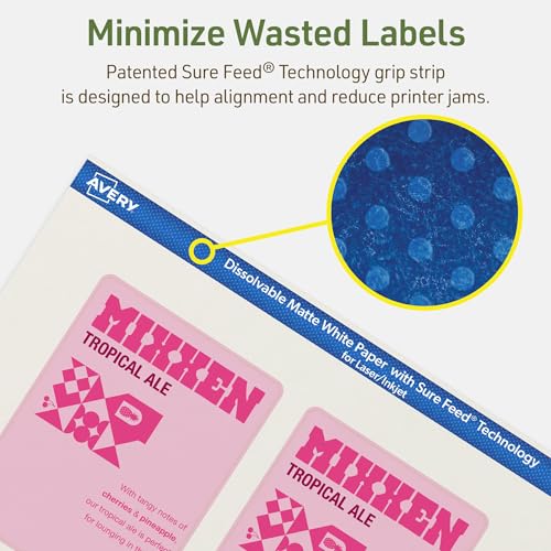Avery Dissolvable Rectangle Labels, Sure Feed Technology, 4" x 3", Matte White, Print-to-The-Edge, Laser/Inkjet Printable, 20 Labels Total - style: 20 labels