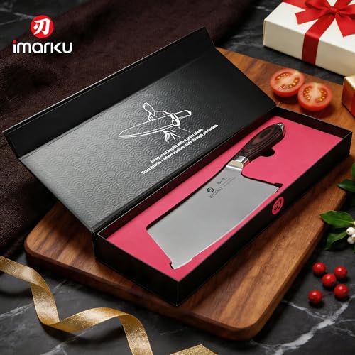 imarku Cleaver Knife 7.5 Inch - Japanese High Carbon Stainless Steel Chopping Knife & Meat Cleaver with Ergonomic Non-Slip Pakkawood Handle for Home Kitchen & Restaurant, Gift for Men & Women - color: Silver walnut