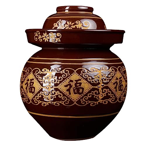 Ceramic Fermentation Crock Jar Kit,Sauerkraut Crock, Traditional Chinese Porcelain Pickle Jar with Water Seal Airlock Lid,Pickle Jar for Fermenting or Pickling Pickl 5.5Kg - size: 5.5Kg