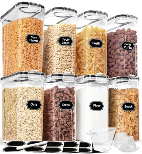 Cereal Containers Storage Set (4L / 135.2oz), 8PCS Airtight Food Storage Containers with Lids, Cereal Dispensers for Kitchen Pantry Organization and Storage with Pour Spout, 20 Labels, Marker - color: 8 Pack