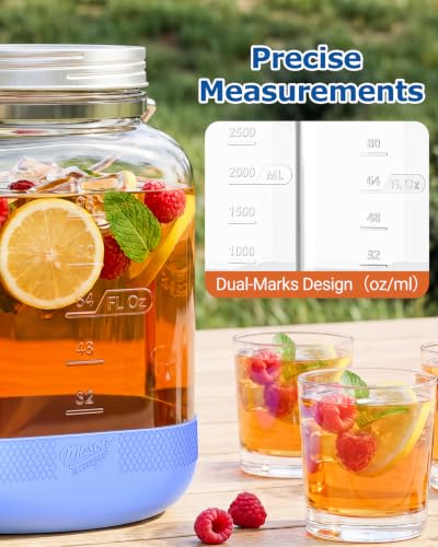 1 Gallon Glass Jars with Airtight Lid, 4.3" Wide Mouth Mason Jars, 2 PCS | Metal Screw Lid, Silicone Inner Lid, Handle and Non-Slip Base, BPA Free, 128 oz, Storage Containers for Flour, Sugar and Food