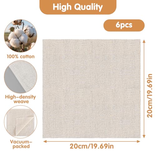 6 Pcs Cheese Cloths for Straining, 20 x 20 Inch Muslin Cloths Reusable Cotton Cheesecloth Square Precut Fabric Filter for Straining Milk Yogurt Juicing Cooking Baking
