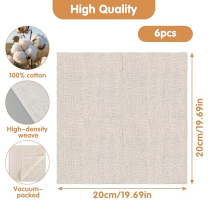 6 Pcs Cheese Cloths for Straining, 20 x 20 Inch Muslin Cloths Reusable Cotton Cheesecloth Square Precut Fabric Filter for Straining Milk Yogurt Juicing Cooking Baking
