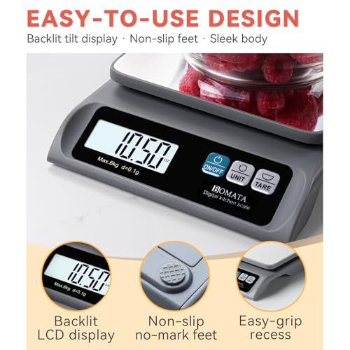 BOMATA 0.1g/ 13lb Food Scale, USB Rechargeable, Digital Kitchen Scale with Removable Stainless Steel Pan, Backlit LCD Display, for Cooking, Baking B621 Grey - color: Grey Rechargeable