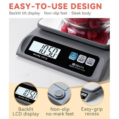 BOMATA 0.1g/ 13lb Food Scale, USB Rechargeable, Digital Kitchen Scale with Removable Stainless Steel Pan, Backlit LCD Display, for Cooking, Baking B621 Grey - color: Grey Rechargeable