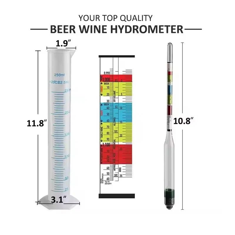 Triple Scale Hydrometer Tester Kit with 250ml Measuring Bottle for Home Brewing