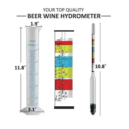 Triple Scale Hydrometer Tester Kit with 250ml Measuring Bottle for Home Brewing