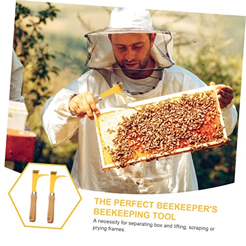 2pcs Stainless Steel Wooden Beehive Knife Dual Purpose Beekeeping Tool Lifter Scraper Ergonomic Handle for Easy Use