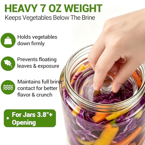 3-Pack Glass Fermentation Weights for Gallon Jars – 3.7 Inch Wide Mouth Fermenting Weights with Easy-Grip Handle, Heavy 12-13oz Each for Sauerkraut, Kimchi, Pickles