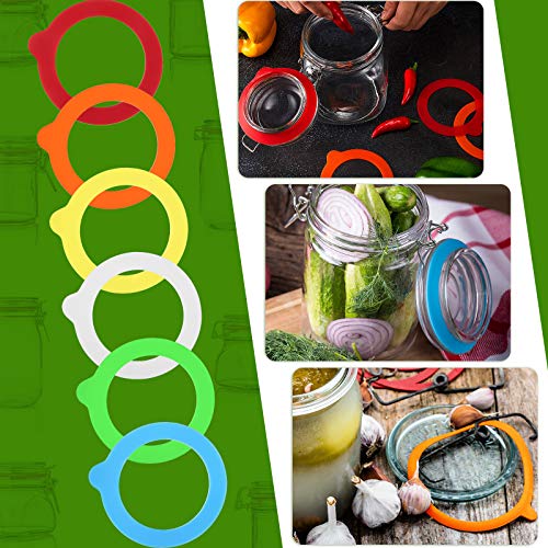 30 Pcs 3.75 Inches Silicone Jar Gaskets Replacement Airtight Rubber Seals Rings for Glass Clip Top Jar Leakproof Colorful Gasket Sealing Rings for Mason Jars Regular Mouth Canning Jars, 6 Colors