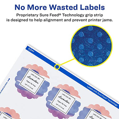 Avery Scallop 2.5 Inch Round Labels with Sure Feed for Laser & Inkjet Printers, 90 White Labels (8218) - color: Matte White, size: 2.5", style: 90 labels