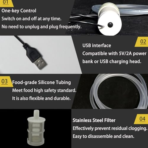 Electric Wine Siphon Pump, Portable Beer Transfer Pump, USB Food Grade Auto Siphon Self Priming Pump for Bottling Home Brew Wine,Beer,Mead,Water Beverages and Kombucha Low Noise, 2LPM No Mess Leak - color: White