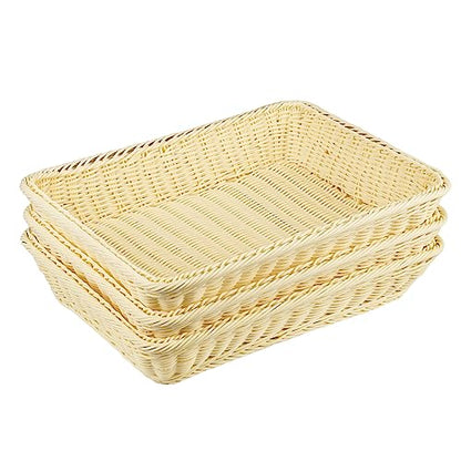 GNIEMCKIN 3 PCS 16 Inch Wicker Bread Basket, Woven Serving Basket for Restaurant, Bakery, Family Party, Hotel, Fruits, Vegetables and Snacks - Cream - size: 3 PCS 16 Inch Cream
