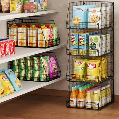 Jakyitvi 5 Pack XXL Stackable Wire Storage Basket, Extra Large Capacity Pantry Organizer and Storage, Muti-Purpose for Fruit Vegetable Basket & Toy Bin & Snack Organizer - size: 5 Pack