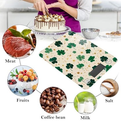 Food Scale Kitchen Scale for Baking Cooking Digital Food Weighing Measuring Scale Small Waterproof Electric Food Scale Green Clovers and Stars - color: Green Clovers and Stars