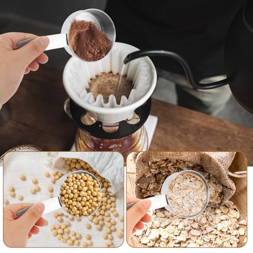 4pcs Measuring Cup Scoops, 4 Sizes Stainless Steel Cup Scoop Set with Scale Tasse a Mesurer for Kitchen Liquid & Dry Ingredients Coffee Cooking Baking Accessories Essentials Utensils Gadgets (Silver)