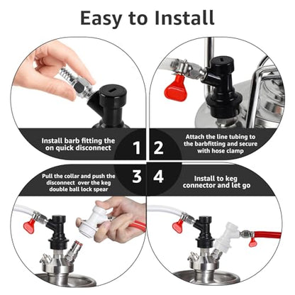 2 PCS Ball Lock Keg Fittings Beer Corny Keg Liquid Connectors with Stainless Steel 1/4" Liquid Barb and MFL Thread Swivel Nuts for Homebrew with 2 Hose Clamps