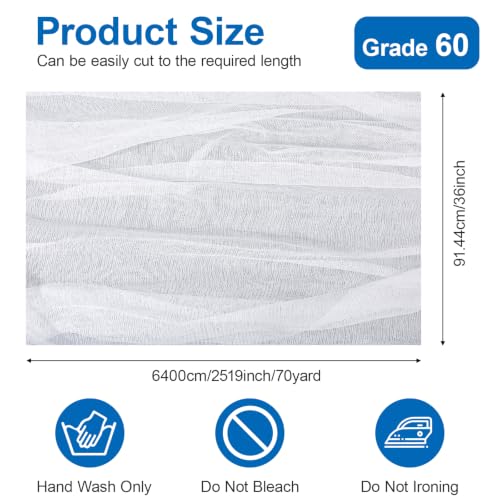 1 Roll Grade 60 Cheese Cloth for Straining, 36'' x 70 Yard 100% Natural Cotton Cheese Cloth Unbleached Cheesecloth Reusable Table Runner for Cooking, Straining, Wedding Decor, White