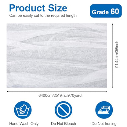1 Roll Grade 60 Cheese Cloth for Straining, 36'' x 70 Yard 100% Natural Cotton Cheese Cloth Unbleached Cheesecloth Reusable Table Runner for Cooking, Straining, Wedding Decor, White
