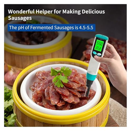Portable Dough PH Test Pen, Digital Food PH Tester, with High Precision Sensitive Electrode, Large HD Screen, 0.00~14.00pH, Temperature 0~50℃, for Meat Canning Cheese Dough Water