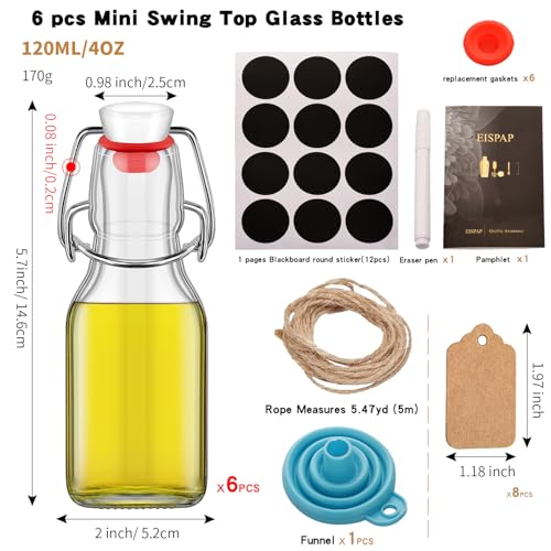 6 Pcs 4 oz Swing Top Glass Bottles,Flip Top Glass bottles with airtight Caps for Home Brewing Beer,Kombucha,2nd Fermentation,Kefir,Beverages,Soda,Oils,Vinegar,Limoncello,Vanilla extract (6pc) - size: 6pc