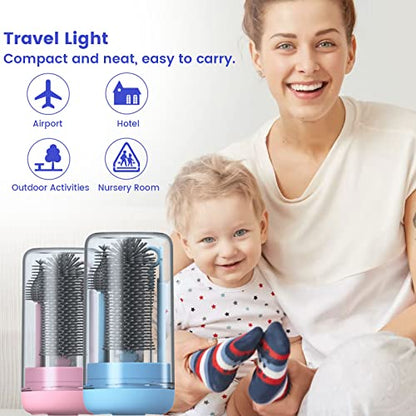 Travel Bottle Cleaner Kit, Silicone Baby Bottle Brush Set with Bottle Brush, Drying Rack, Nipple Brush,Straw Brush,Soap Dispenser, Portable Baby Bottle Brush Cleaner for Home and Travel,Blue - color: Light Blue
