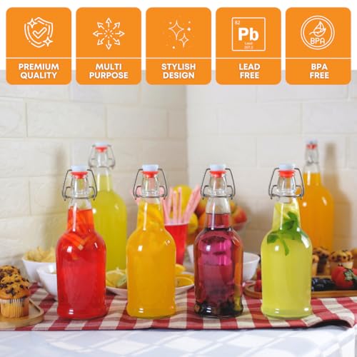 FastRack Swing Top Glass Bottles 16 oz – Pack of 12 | Clear Flip Top Glass Bottles with Airtight Lids | Resealable Grolsch-Style Fermentation Bottles for Kombucha, Beer, Mead, Soda, Vinegar & Water - color: Clear