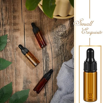 Didaey 200 Pcs 1/2/3/5/10/15 ml Mini Glass Oil Dropper Bottle Bulk, Clear Essential Small Empty Bottles Sample Containers Perfume Liquid Vials with Cap for Traveling (5 ml,Amber) - color: Amber, size: 5 ml