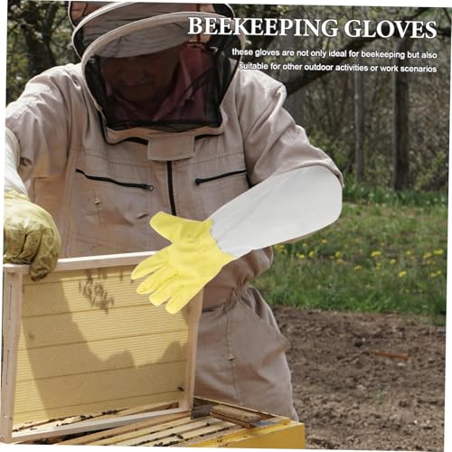 VICASKY Elastic Cuffs Beekeeping Gloves Long Sleeve Bee Keeper Safety Gear Leather and Canvas Multipurpose