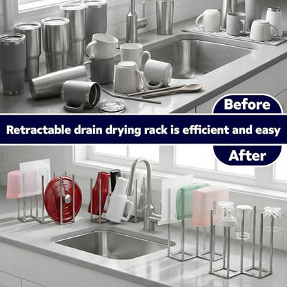 Water Bottle Drying Rack, Cup Drying Rack for Counter, Stainless Steel Tumbler Dryer Stand, Space-Saving Mug & Glass Drying Rack, Heavy-Duty Holder for Cups & Water Bottles (Silver – 10 Pegs) - color: Sliver – 10 Pegs