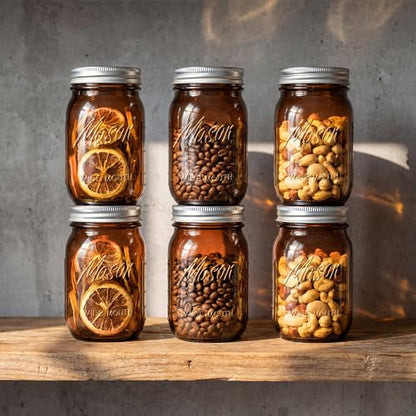 Rubtlamp Amber Mason jar 32 oz, 12 Pack Glass Jars - Wide Mouth Mason Jars with Airtight Lids for Pickling, Fermenting, Food Storage&DIY Crafts, Microwave & Dishwasher Safe - color: Amber