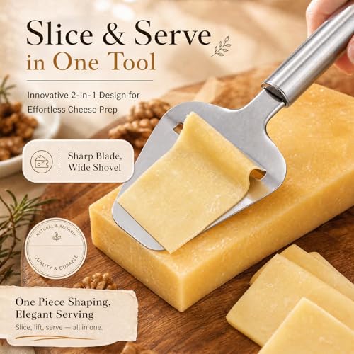 2 In 1 Stainless Steel Cheese Slicer, Food Grade Ergonomic Handle Cheese Cut Spatula, Multi-purpose Butter Chocolate Cutting Tool for Kitchen Baking Western Food