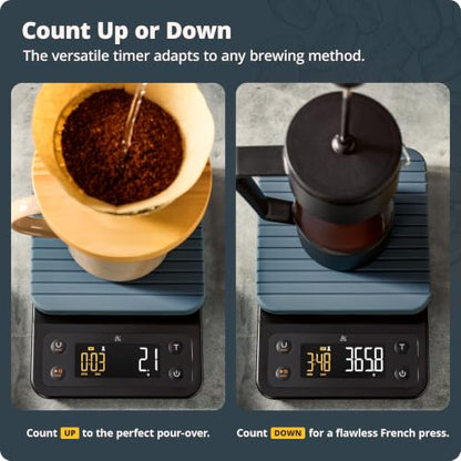 Greater Goods Coffee Scale with Timer, 0.1g Precision Digital Espresso & Pour Over Scale for Chemex, V60, Drip & Matcha Weighing, Waterproof Silicone Cover, 6.6lb Barista Brew Capacity (Stone Blue) - color: Stone Blue