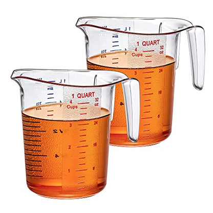 Amazing Abby - Melissa - 32-Ounce Plastic Measuring Pitcher (2-Pack), 4-Cup (1-Quart) Food-Grade Measuring Jug, Unbreakable, Stackable, Dishwasher-Safe, Great for Oil, Vinegar, Flour, and More - style: 2-Pack