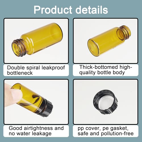 10ml Amber Glass Bottles for Essential Oils, Chemistry Lab Chemicals, Colognes & Perfumes (10 Pieces) - size: 10ml-10pcs