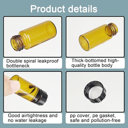 10ml Amber Glass Bottles for Essential Oils, Chemistry Lab Chemicals, Colognes & Perfumes (10 Pieces) - size: 10ml-10pcs