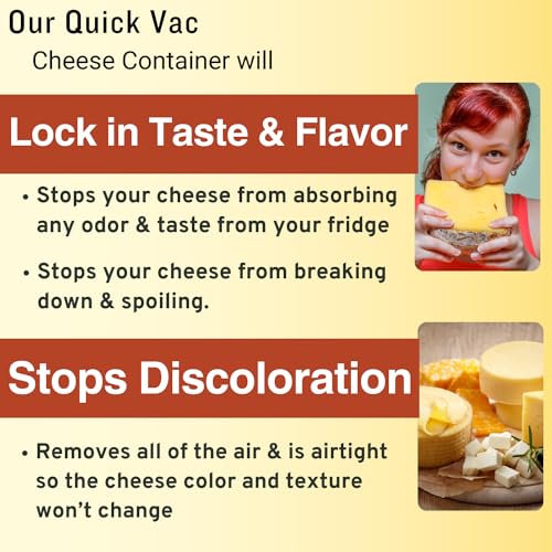 The Quick Vac: Only Airtight Vacuum Sealed Cheese Saver Container - Perfect For Keeping Cheddar, Parmesan, Shredded, Sliced, Grated, Blue, Swiss, Cottage & Cream Cheese in the Fridge