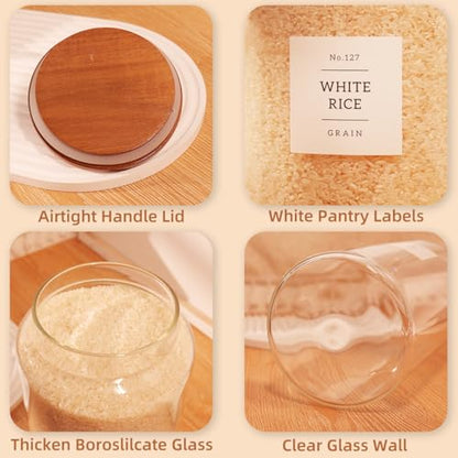 2 Pack Large Glass Flour and Sugar Containers with 132 Pantry Labels - 1 Gallon Glass Canisters with Bamboo Airtight Lids - Farmhouse Glass Cookie Jars for Rice, Pasta, Cereal, Bath Salt - size: 1 Gallon-2 Pack