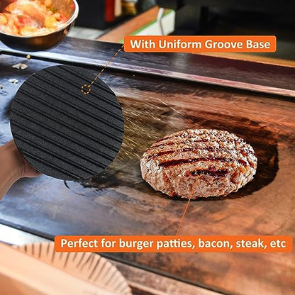 Leonyo Smash Burger Kit, 12" Basting Cover for Griddle, Round Cast Iron Bacon Press Cheese Melting Dome Lid BBQ Accessories for Outdoor Flat Top Grill, Kitchen Cooking